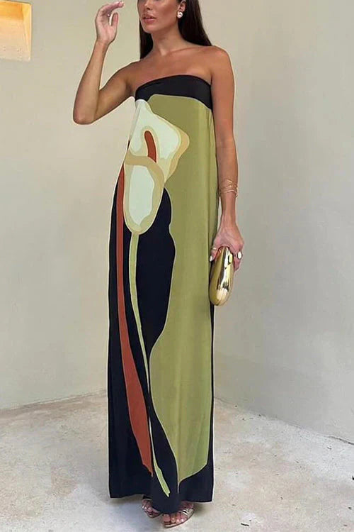 Estrella | Luxe Strapless Maxi Dress with Print
