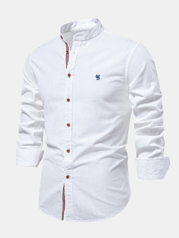 Rowan | Long Sleeve Linen Shirt With Stand Up Collar