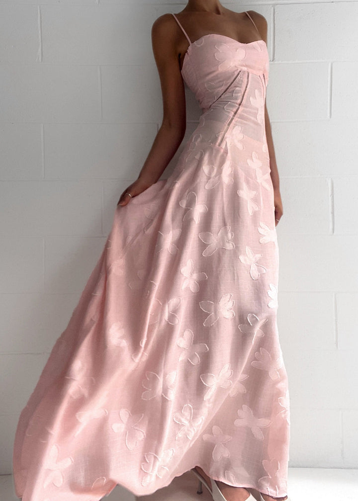 Grazia | Luxe Pink Jacquard Maxi Dress with Corset Back Closure