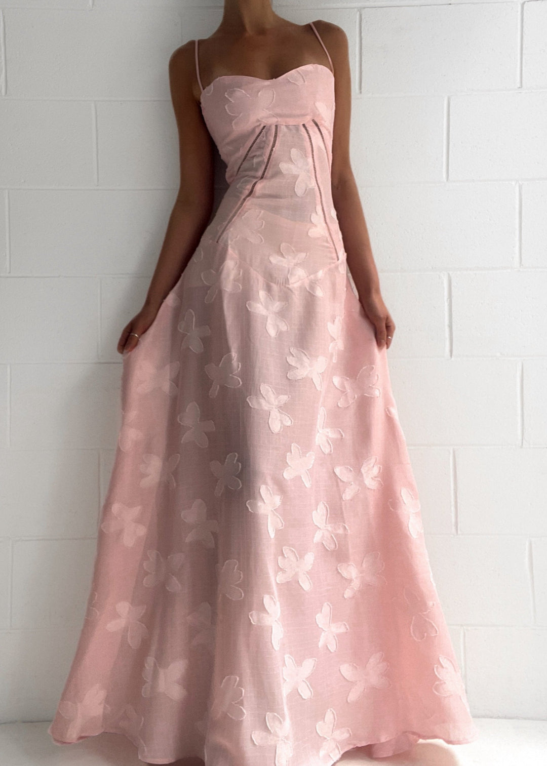 Grazia | Luxe Pink Jacquard Maxi Dress with Corset Back Closure