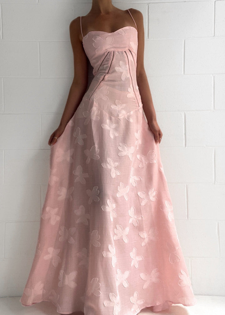 Grazia | Luxe Pink Jacquard Maxi Dress with Corset Back Closure