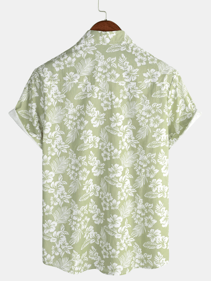 Hawaiian Shirt with Short Sleeves and Floral Pattern