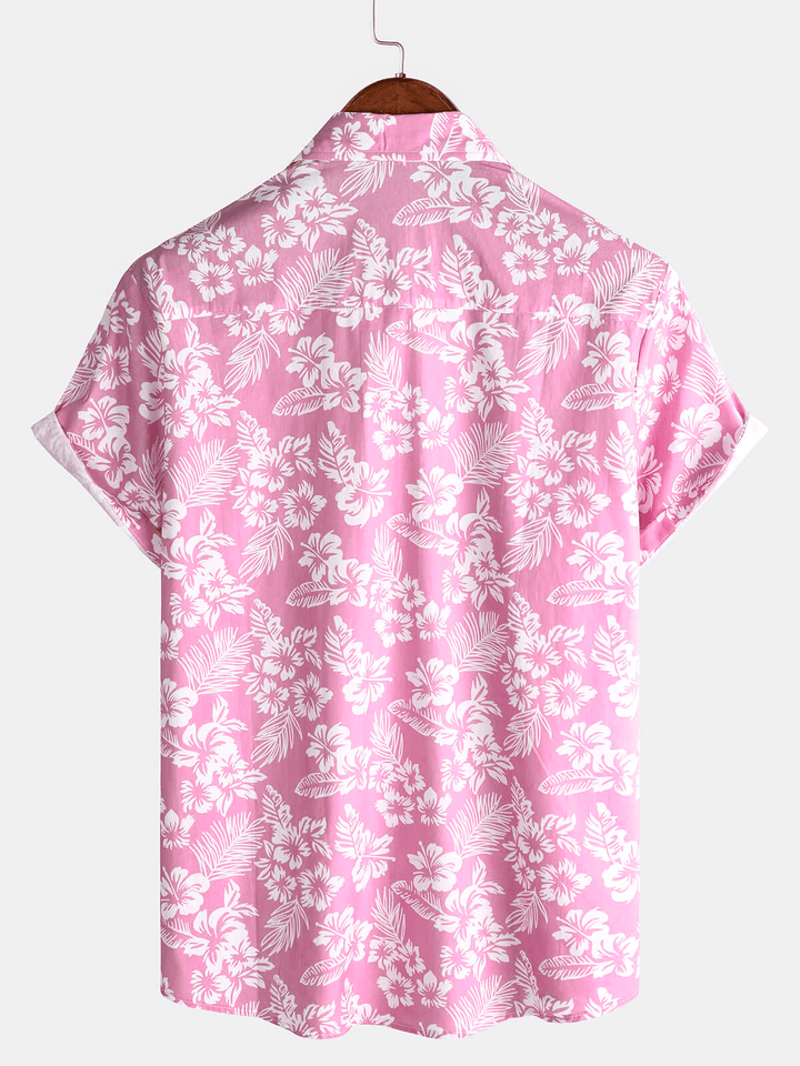 Hawaiian Shirt with Short Sleeves and Floral Pattern