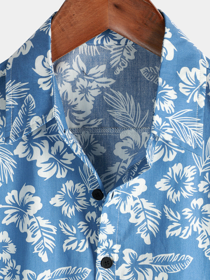 Hawaiian Shirt with Short Sleeves and Floral Pattern