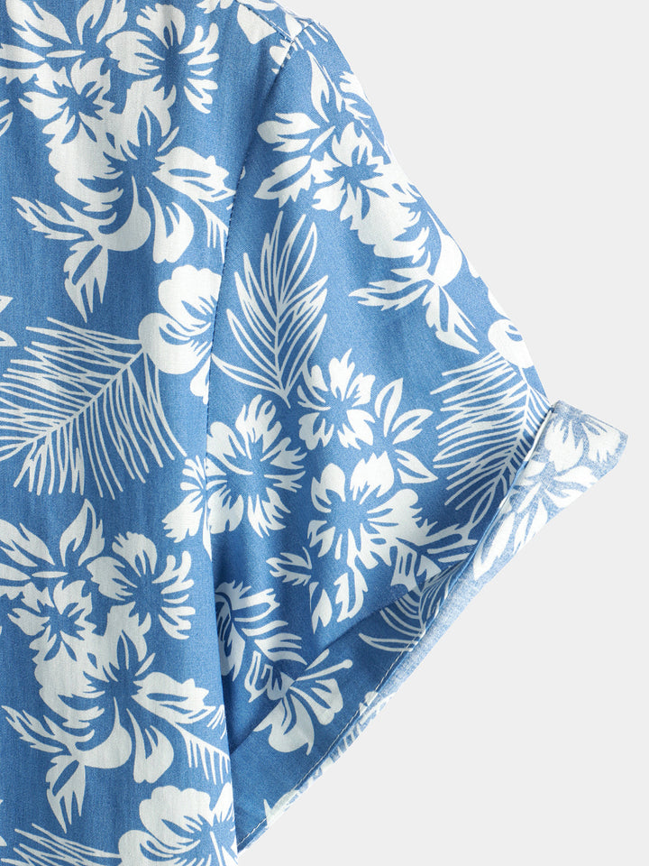 Hawaiian Shirt with Short Sleeves and Floral Pattern