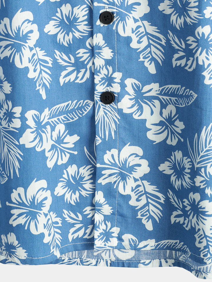 Hawaiian Shirt with Short Sleeves and Floral Pattern