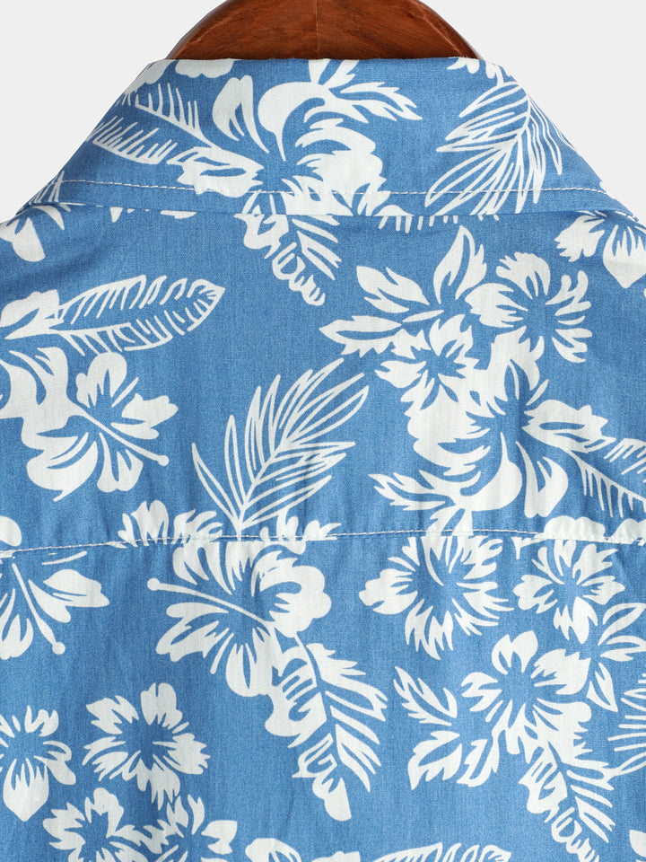 Hawaiian Shirt with Short Sleeves and Floral Pattern