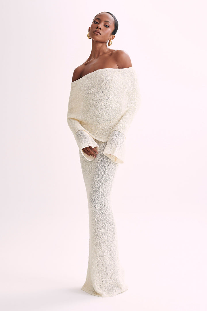 Angel | Bouclé Off-Shoulder Maxi Dress