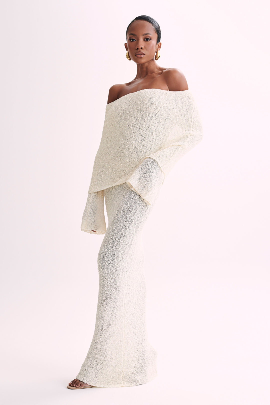 Angel | Bouclé Off-Shoulder Maxi Dress