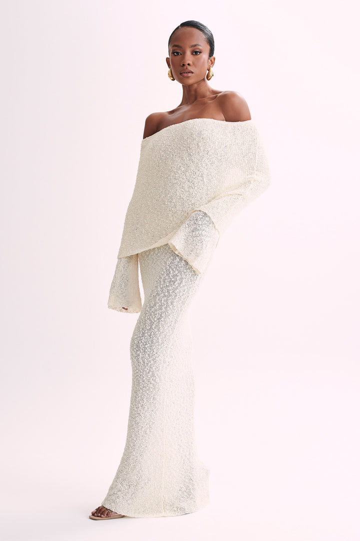 Angel | Bouclé Off-Shoulder Maxi Dress