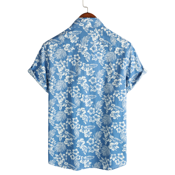 Hawaiian Shirt with Short Sleeves and Floral Pattern