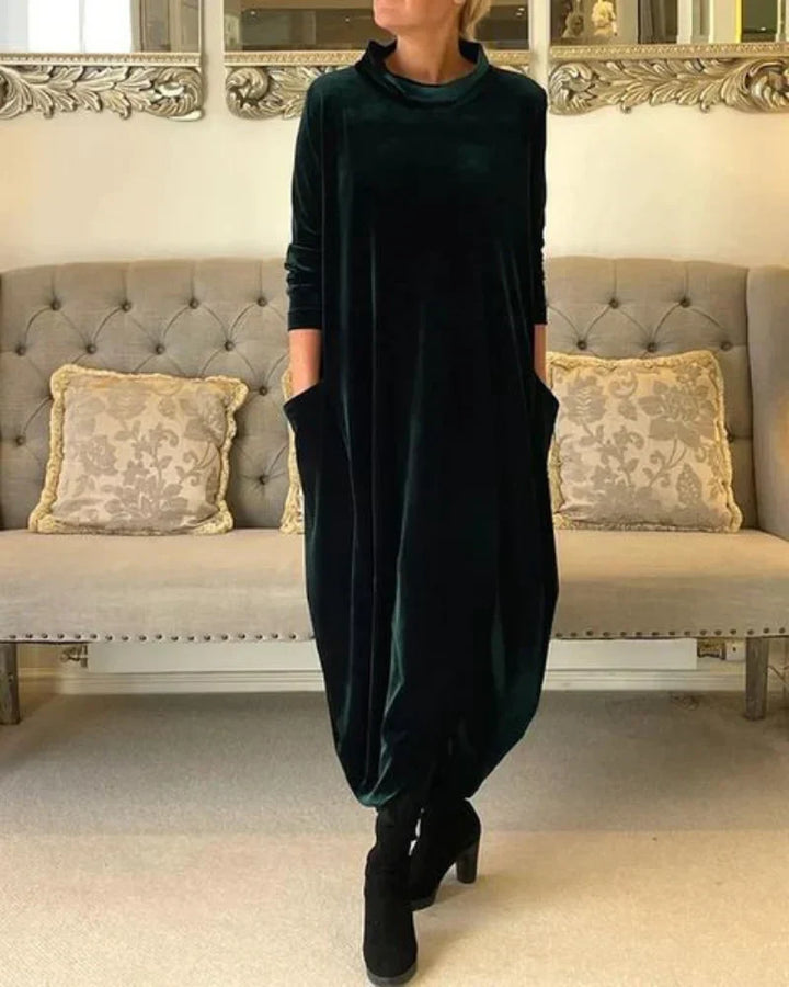 Redford London™ | Elegant Velvet Winter Dress with Pockets