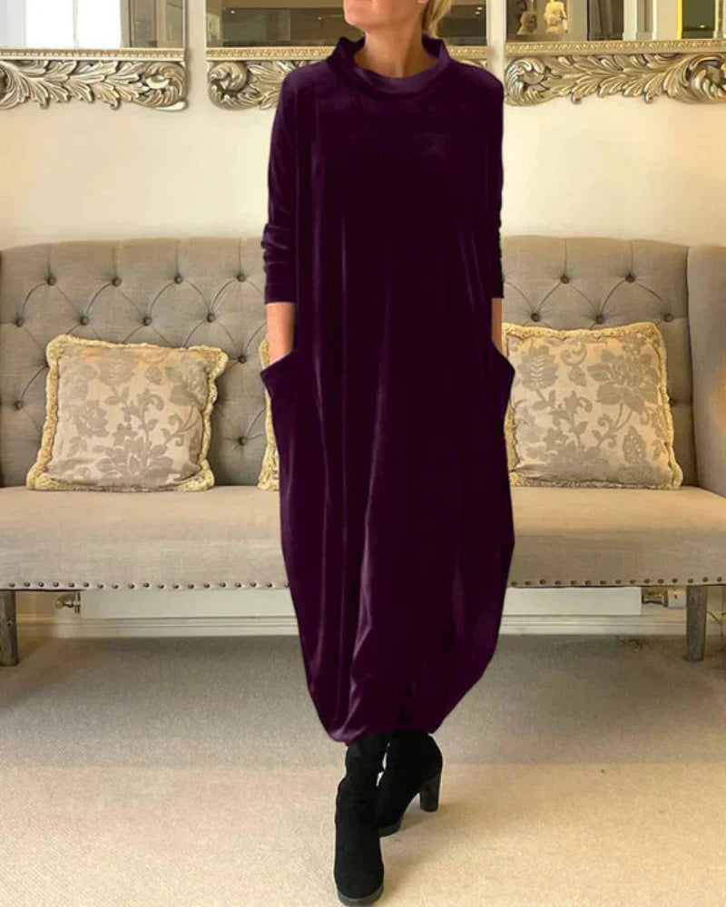 Redford London™ | Elegant Velvet Winter Dress with Pockets
