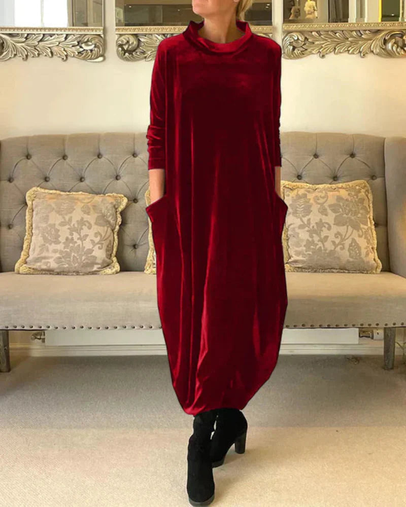 Redford London™ | Elegant Velvet Winter Dress with Pockets