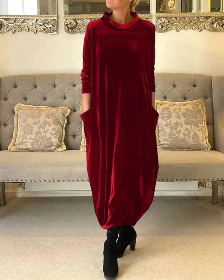 Redford London™ | Elegant Velvet Winter Dress with Pockets