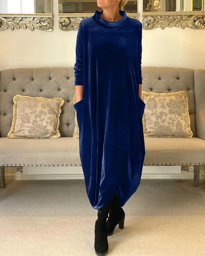 Redford London™ | Elegant Velvet Winter Dress with Pockets