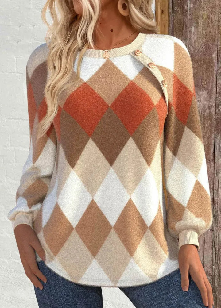 Bonnie | Checkered Knit with Button Detail