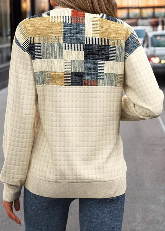 Linora | Patchwork Knit with Buttons Sweater