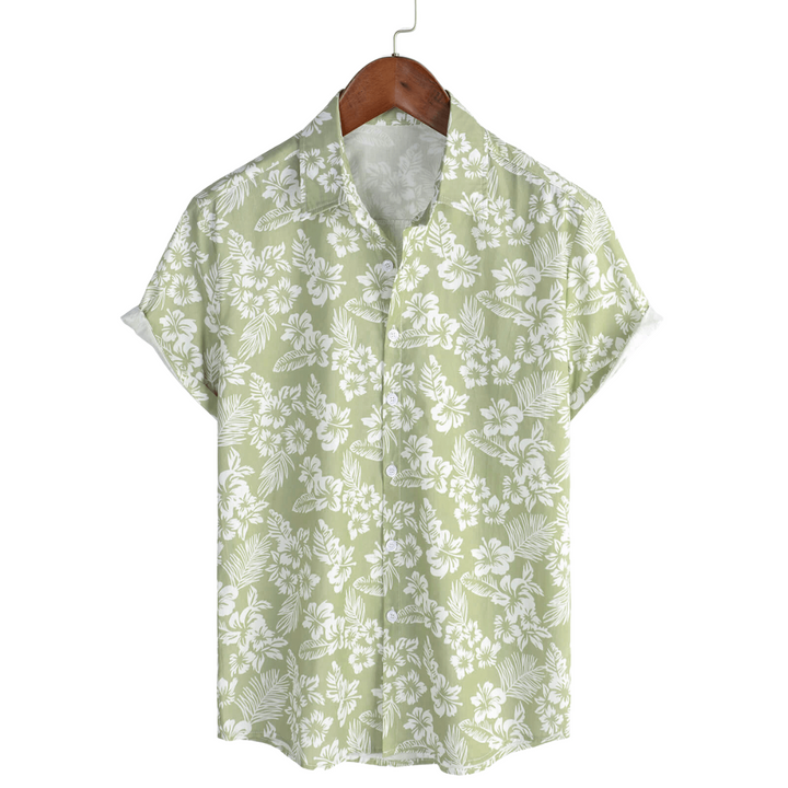 Hawaiian Shirt with Short Sleeves and Floral Pattern