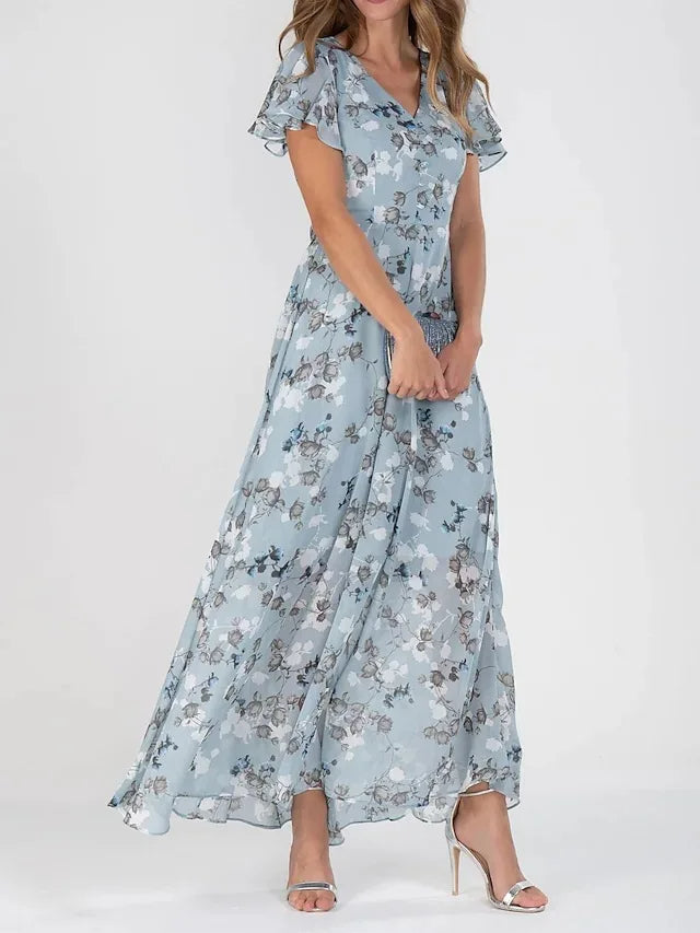 Loraina | Elegant Floral Chiffon Dress