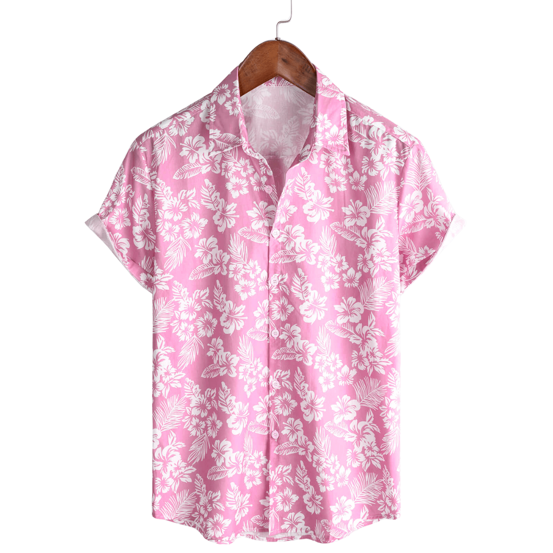 Hawaiian Shirt with Short Sleeves and Floral Pattern
