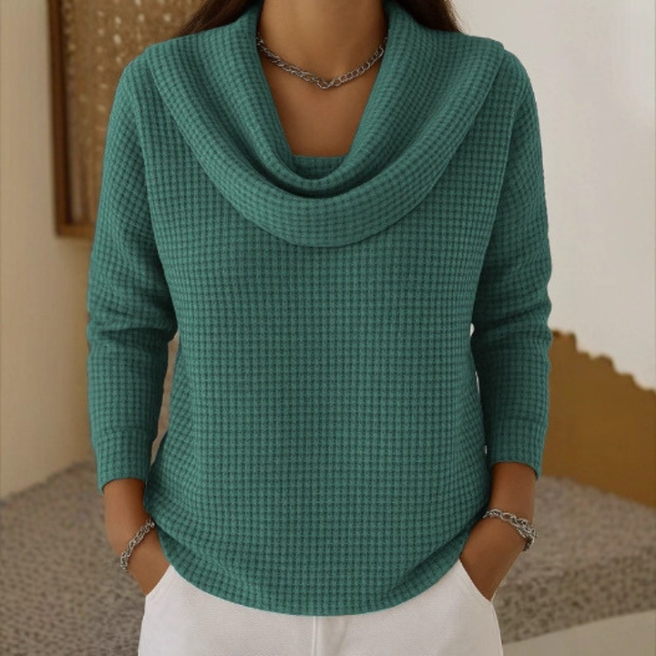 Dahlia | Warm Waffle Sweater with Elegant Cowl Neck