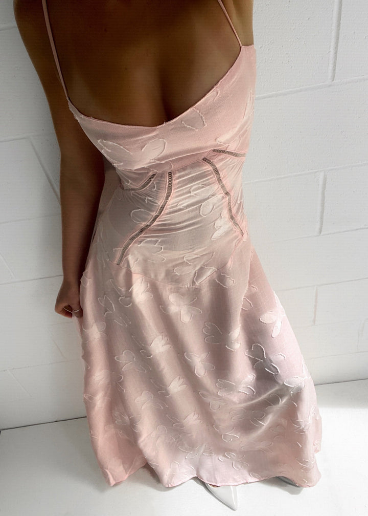 Grazia | Luxe Pink Jacquard Maxi Dress with Corset Back Closure