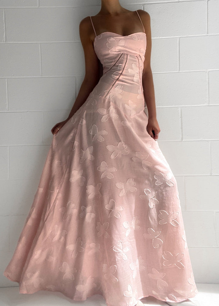 Grazia | Luxe Pink Jacquard Maxi Dress with Corset Back Closure