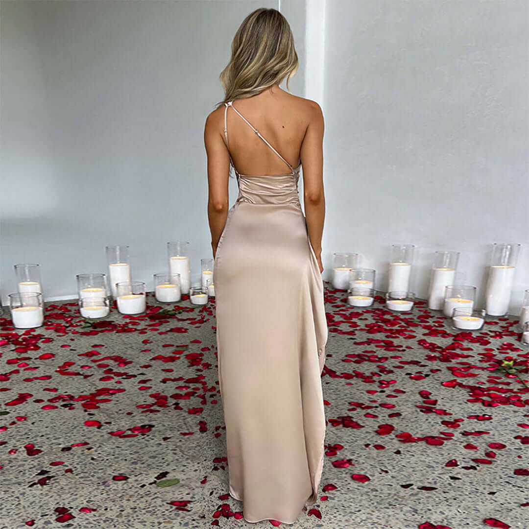 Delmara | Elegant Long Satin Dress with Split