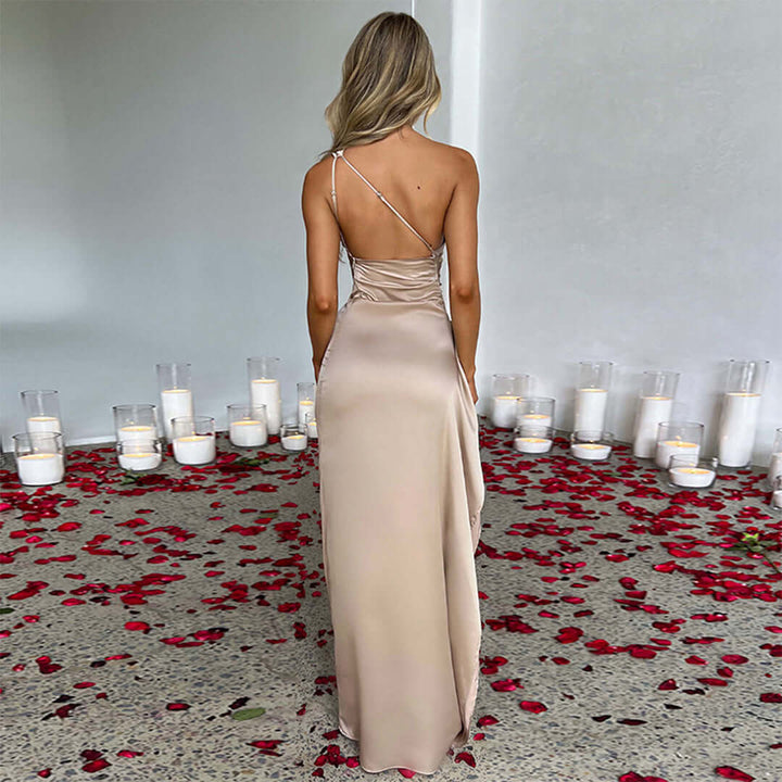 Delmara | Elegant Long Satin Dress with Split