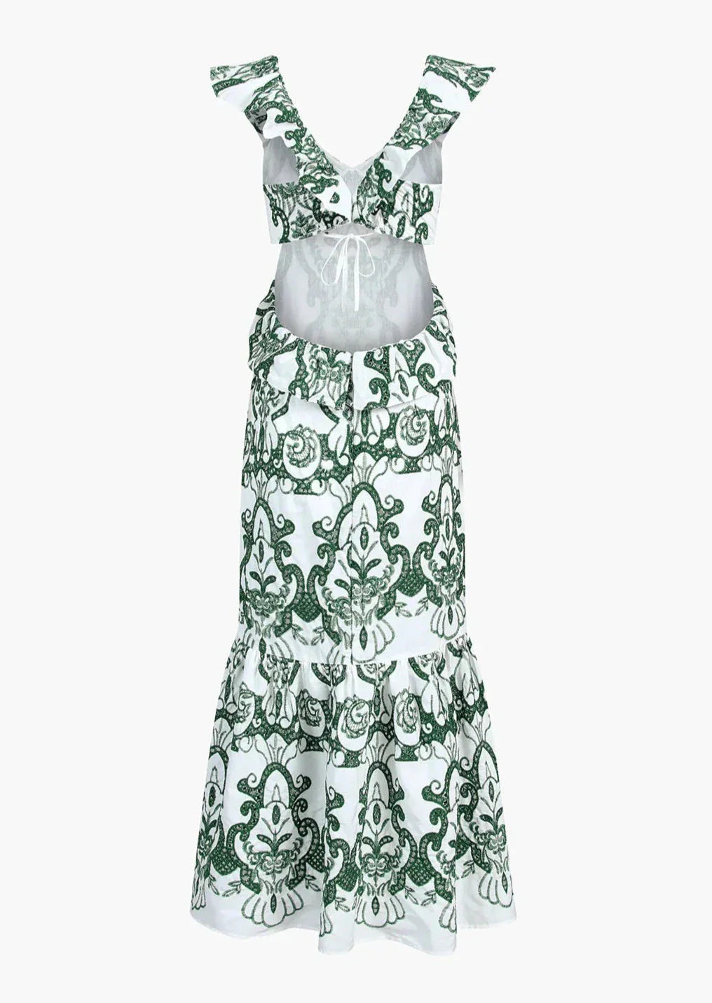Amalia | Long Cotton Summer Dress with Open Back – White-Green