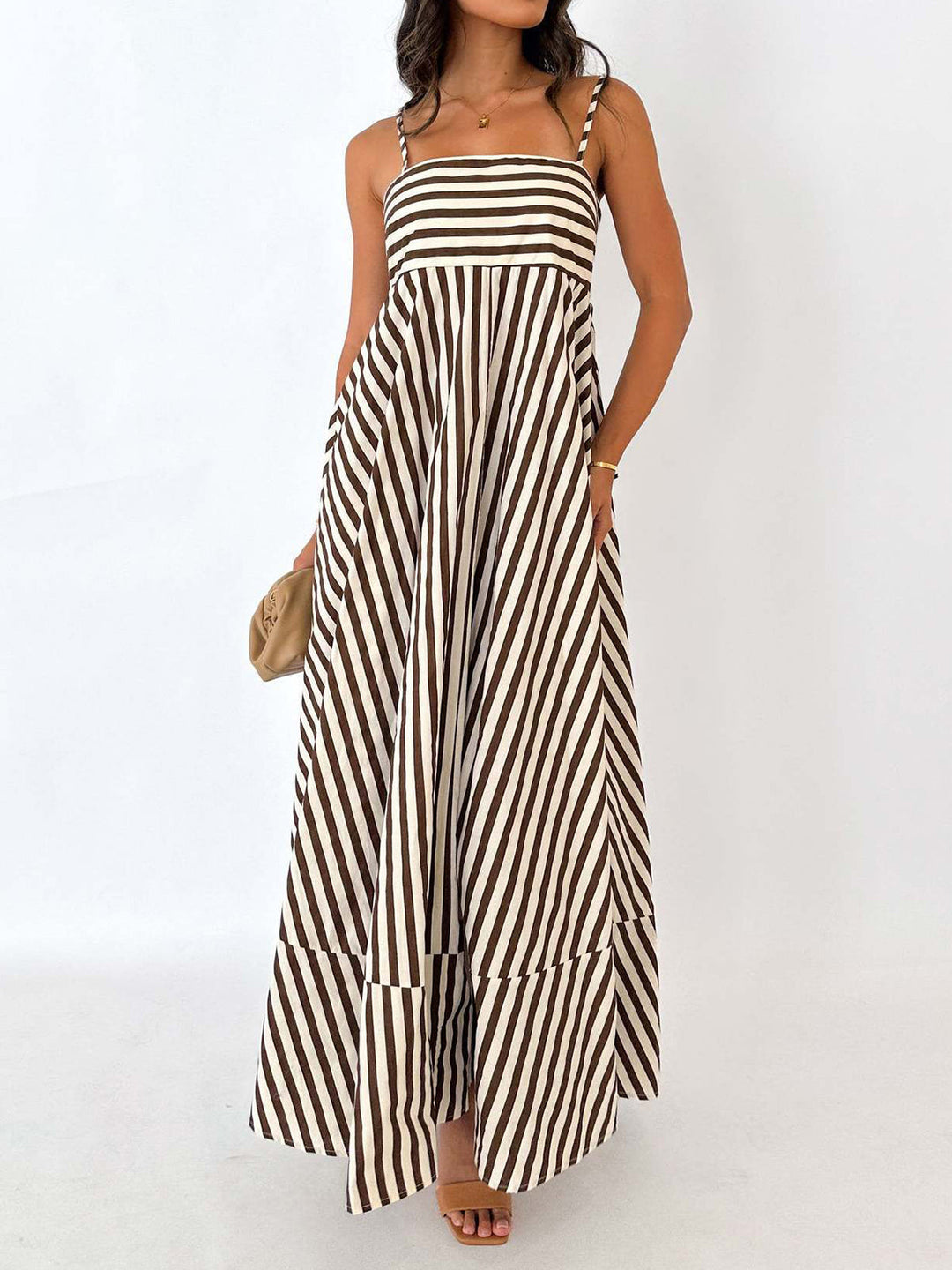 Esha | Striped Pleated Maxi Dress – Summer Cami Style
