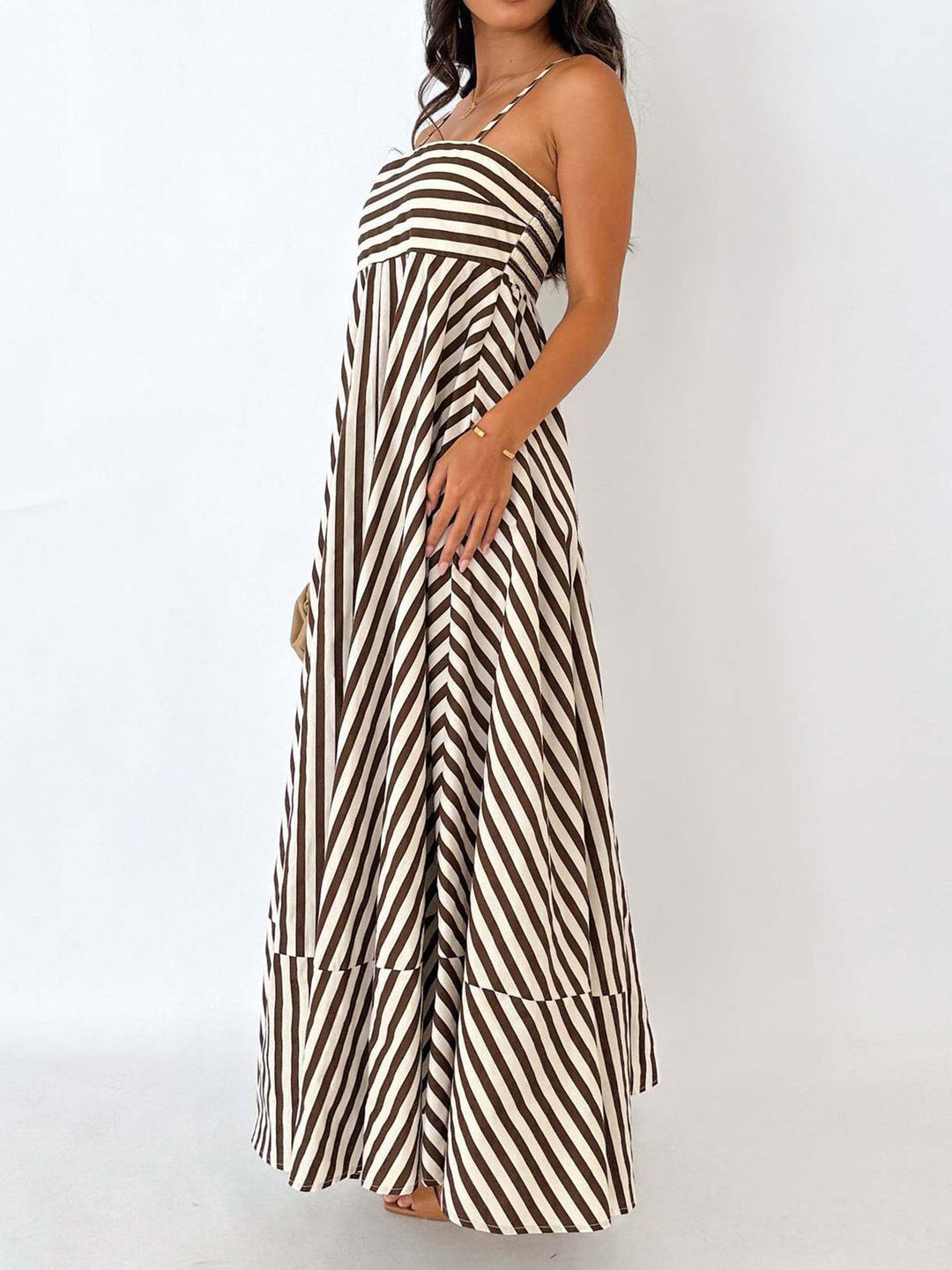 Esha | Striped Pleated Maxi Dress – Summer Cami Style