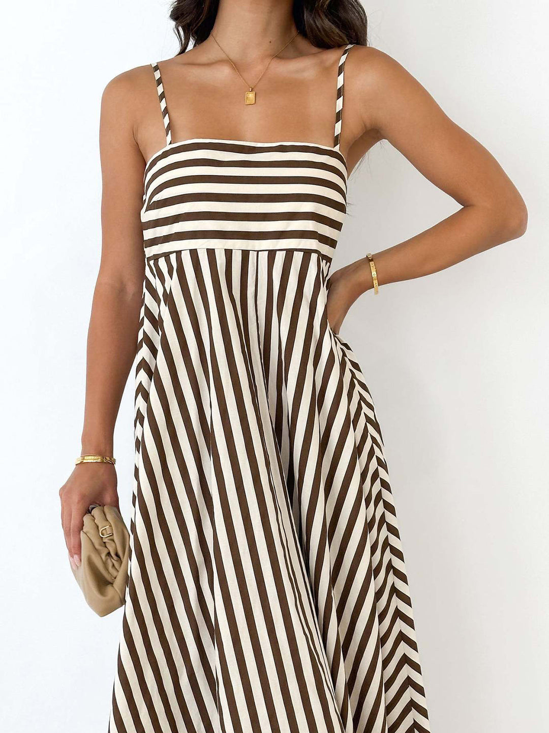 Esha | Striped Pleated Maxi Dress – Summer Cami Style