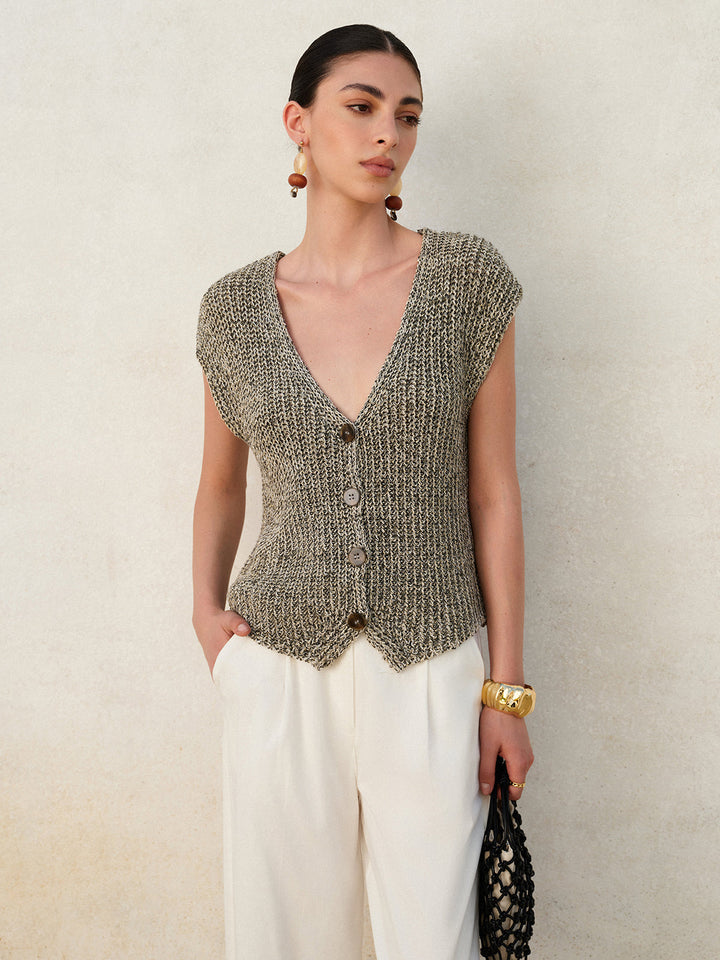 Elmira | Knitted Sleeveless Women's Cardigan with Button Closure - Stylish & Chic