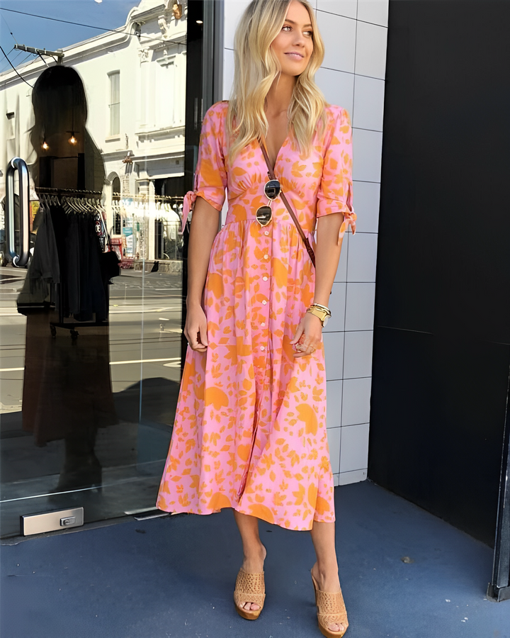 June | Elegant Summer Orange Midi Dress