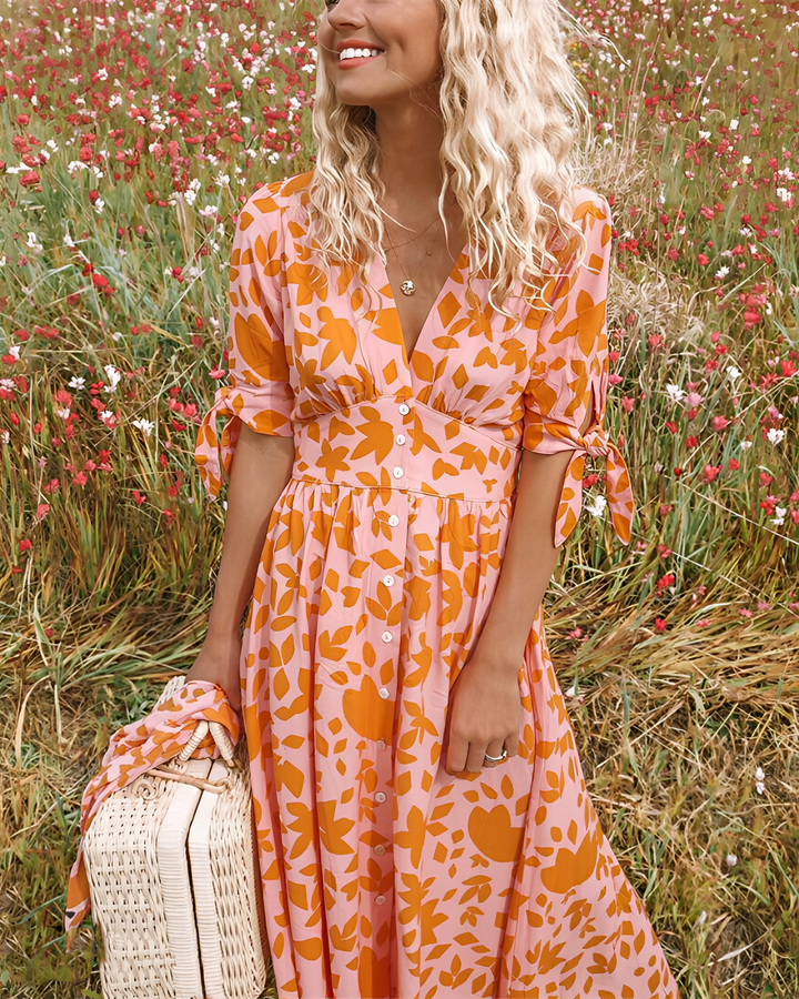 June | Elegant Summer Orange Midi Dress