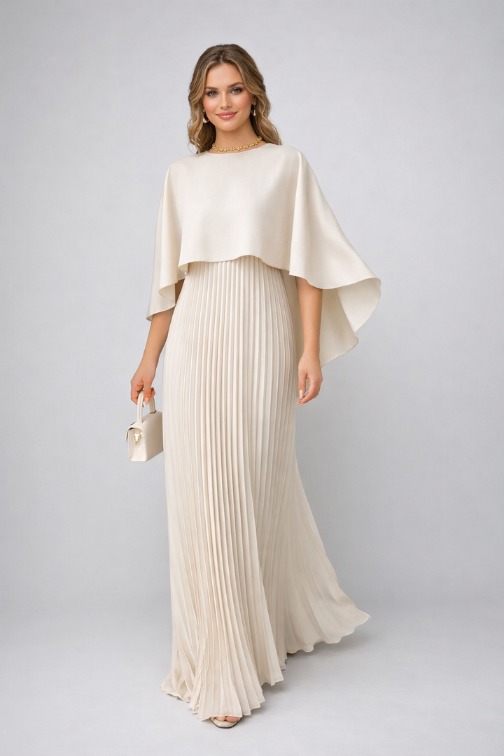 Daisy | Pleated Chiffon Maxi Dress – High Neck & Loose Fit