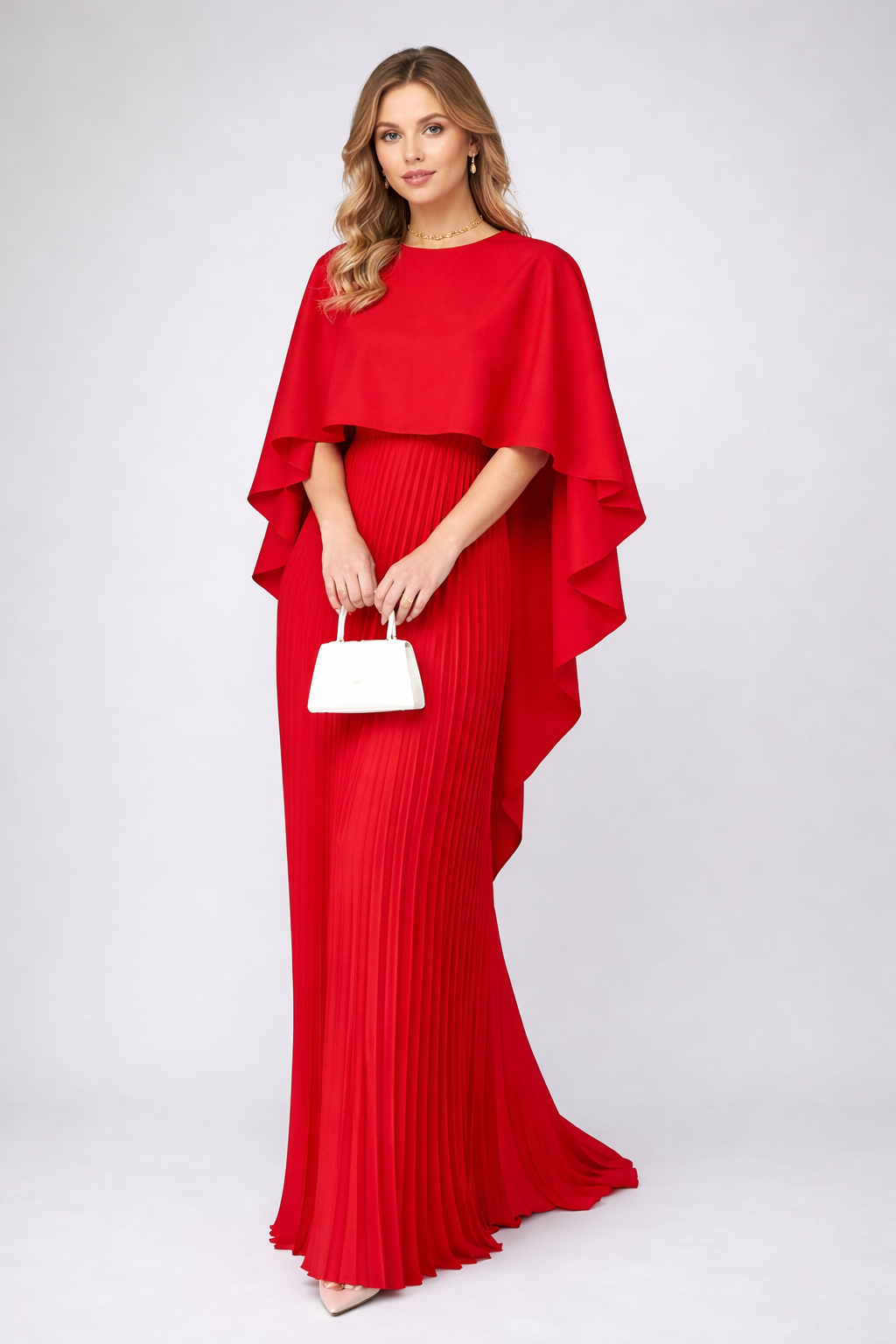 Daisy | Pleated Chiffon Maxi Dress – High Neck & Loose Fit