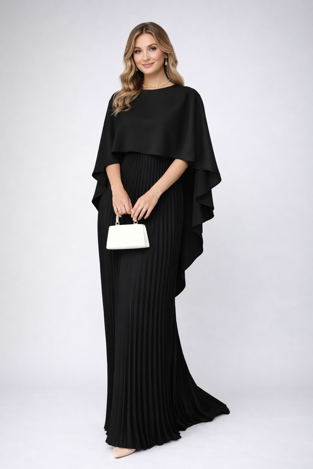Daisy | Pleated Chiffon Maxi Dress – High Neck & Loose Fit