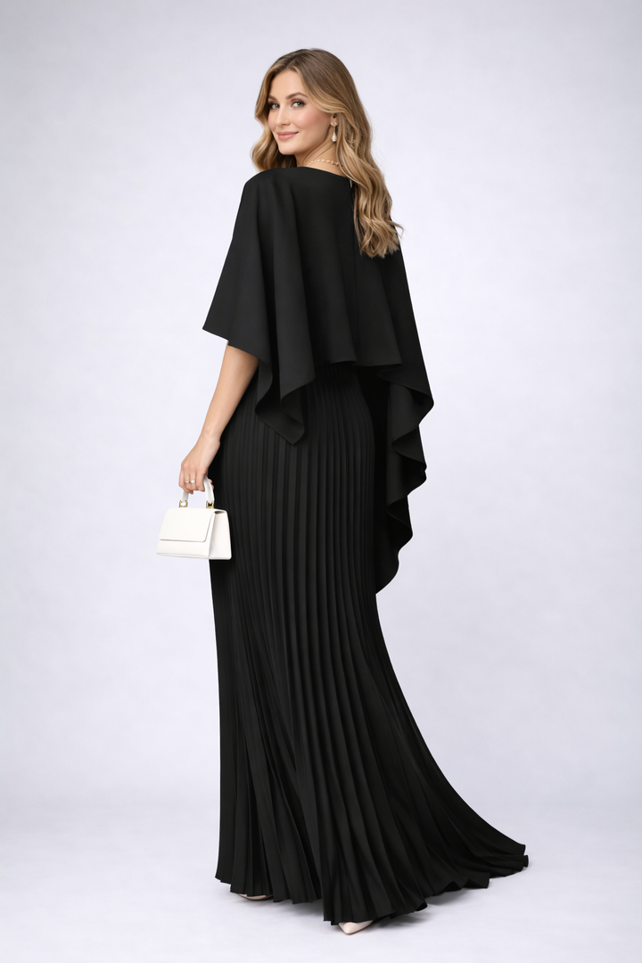 Daisy | Pleated Chiffon Maxi Dress – High Neck & Loose Fit
