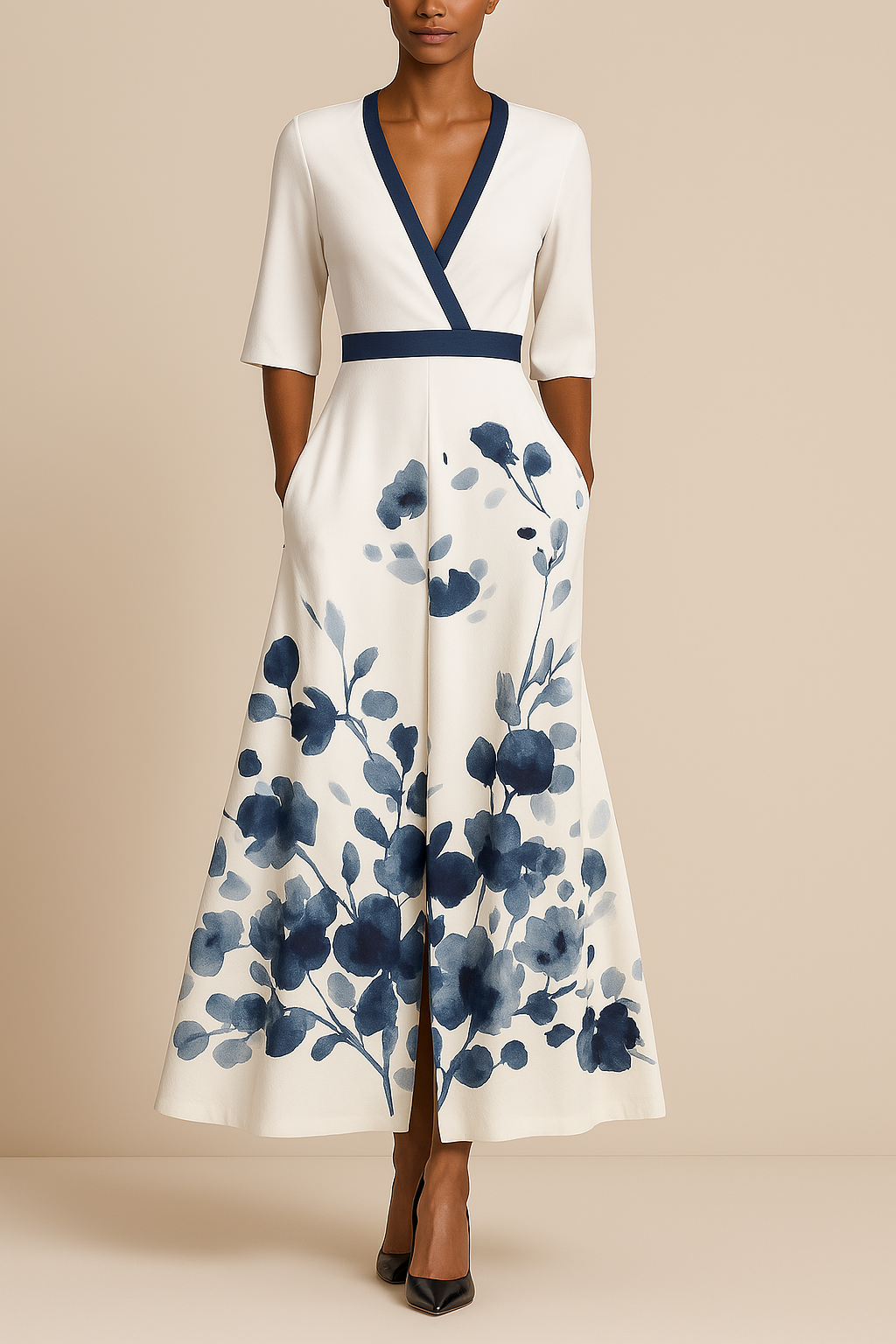 Limani | Elegant Maxi Dress with V-neck and Floral Print