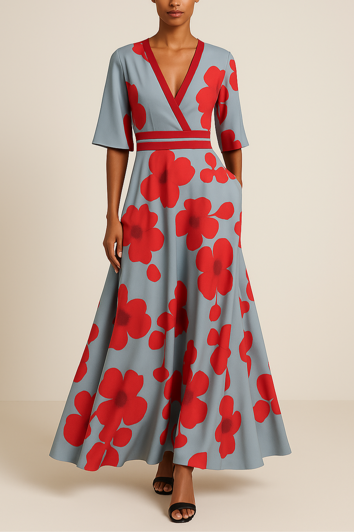 Limani | Elegant Maxi Dress with V-neck and Floral Print