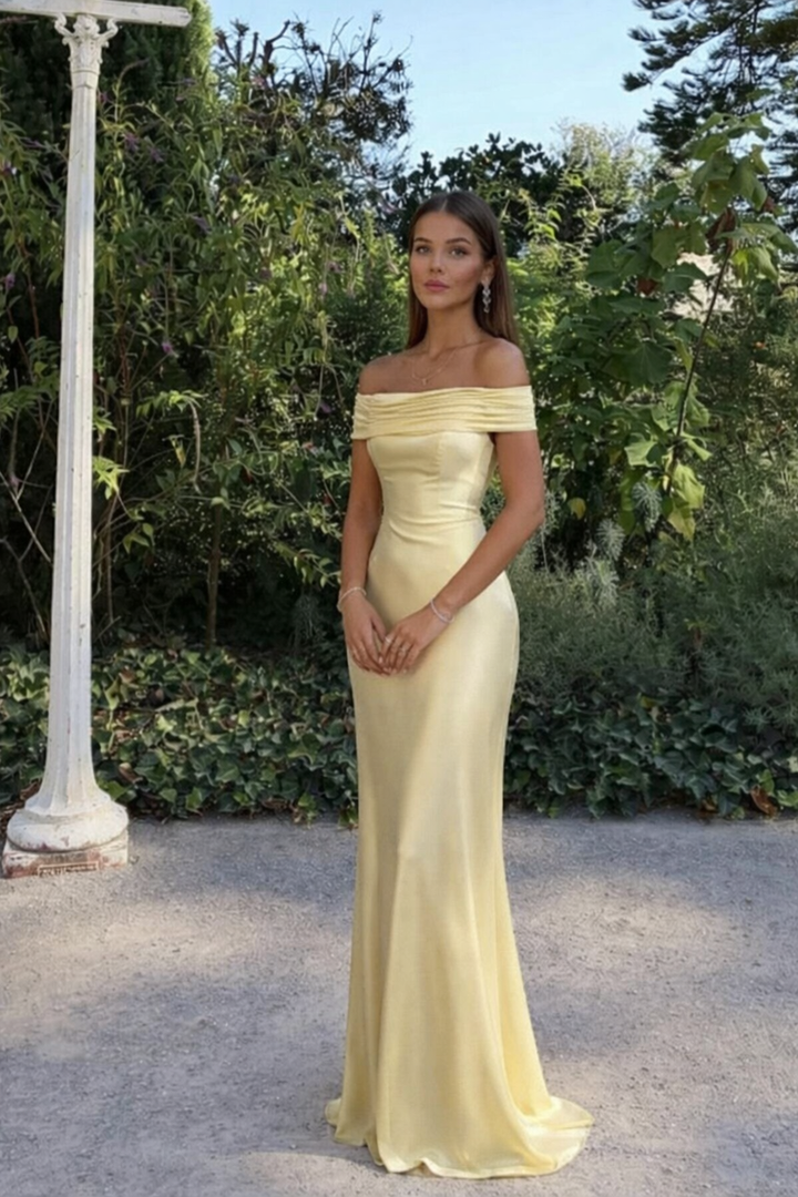 Rowena | Off Shoulder Yellow Maxi Dress – Elegant & Airy