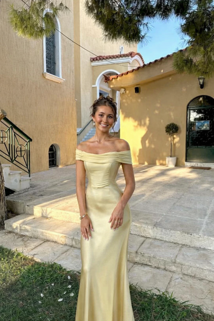 Rowena | Off Shoulder Yellow Maxi Dress – Elegant & Airy
