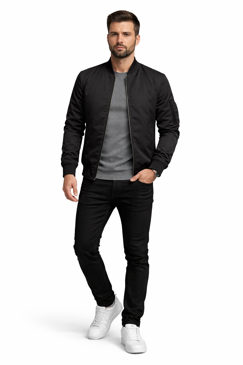 Tavian – Men’s Zip Up Jacket with Ribbed Cuffs