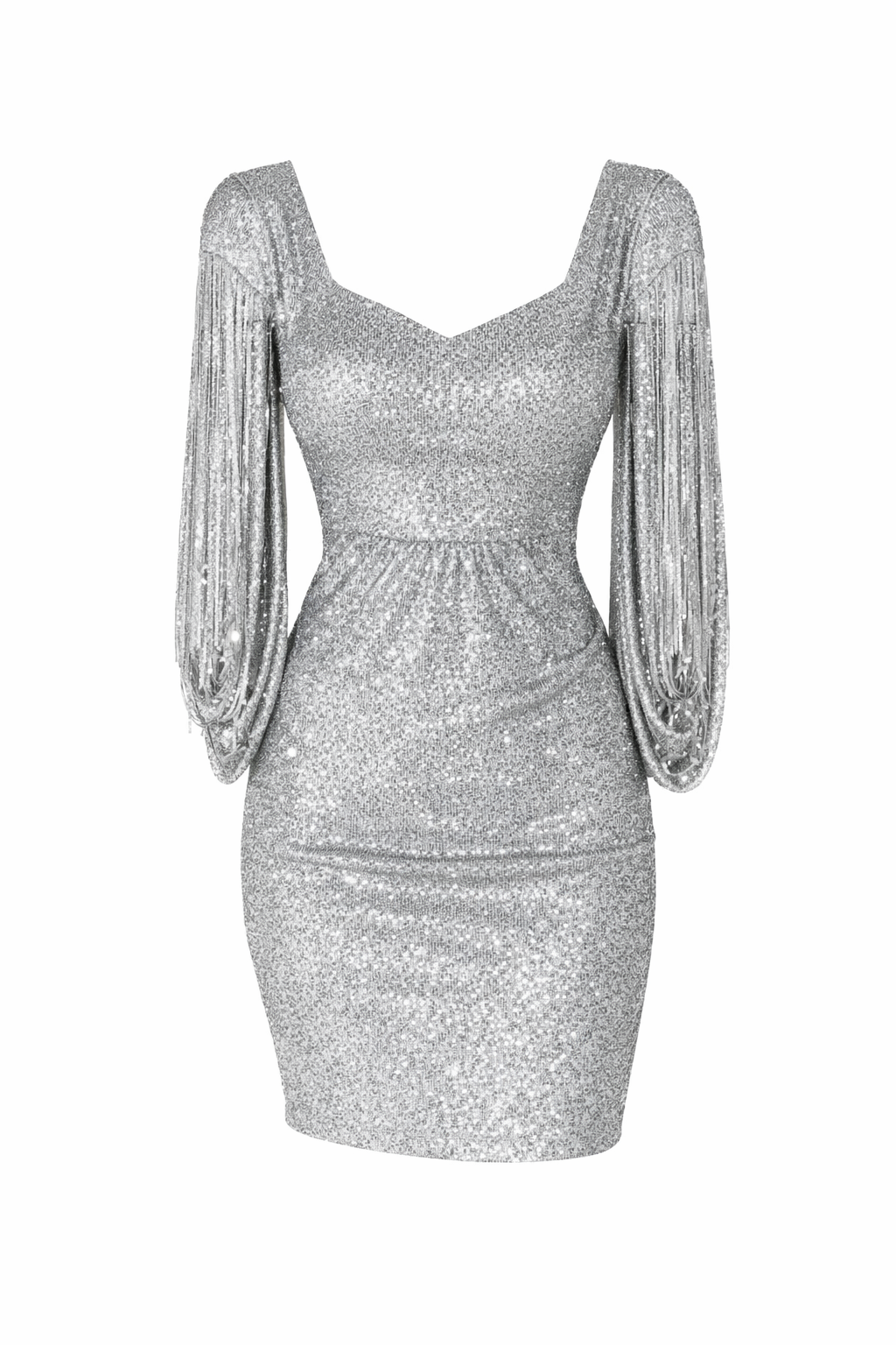 Jolie-Anne | Sparkling Midi Evening Dress - Striking Ruffle Sleeves, Sequin Design