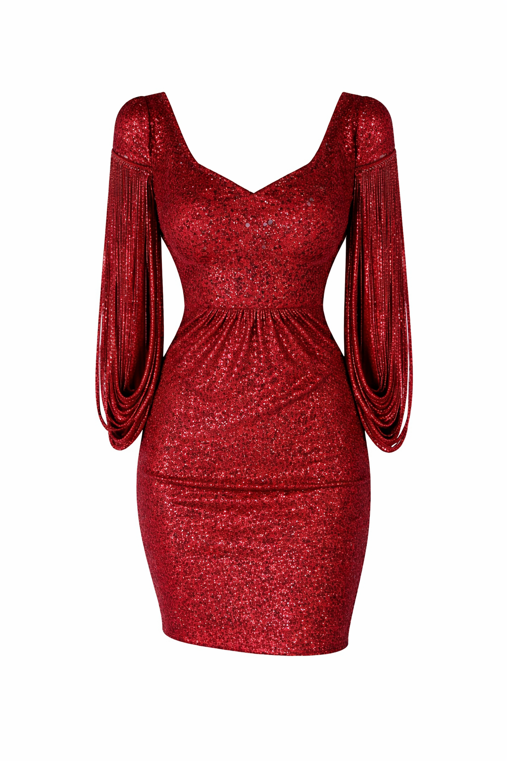 Jolie-Anne | Sparkling Midi Evening Dress - Striking Ruffle Sleeves, Sequin Design