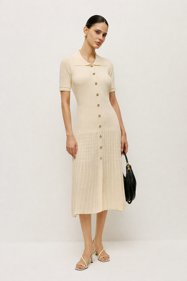 Gwyn | Women's Polo Dress – Button Closure & Midi Length