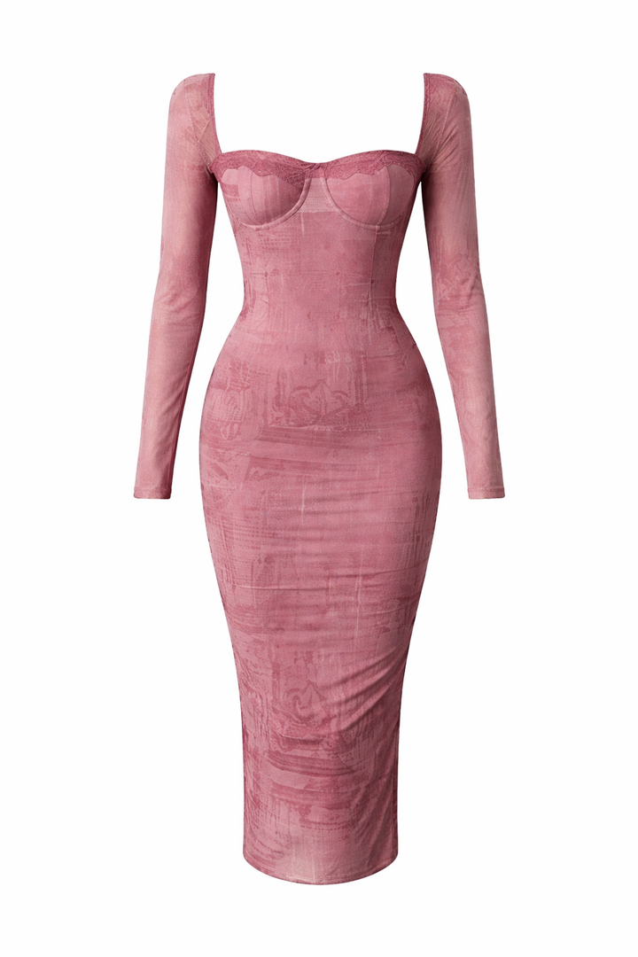 Nami | Women's Pink Bodycon Midi Evening Dress